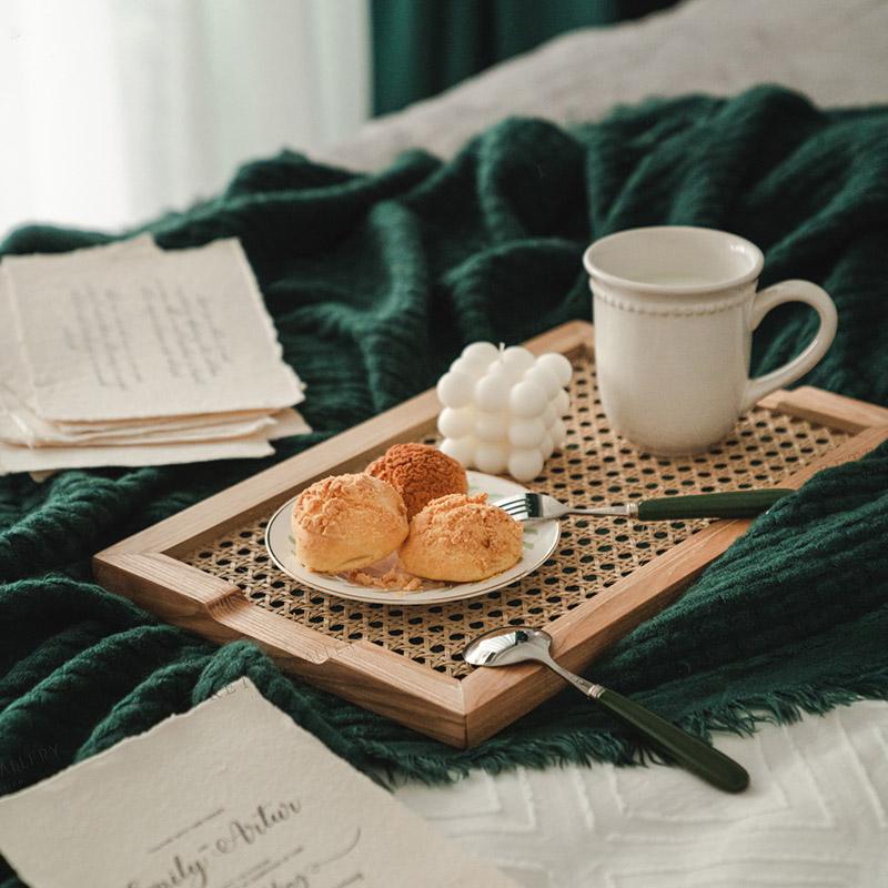 Breakfast Woven Rattan Wood Tray - Decor