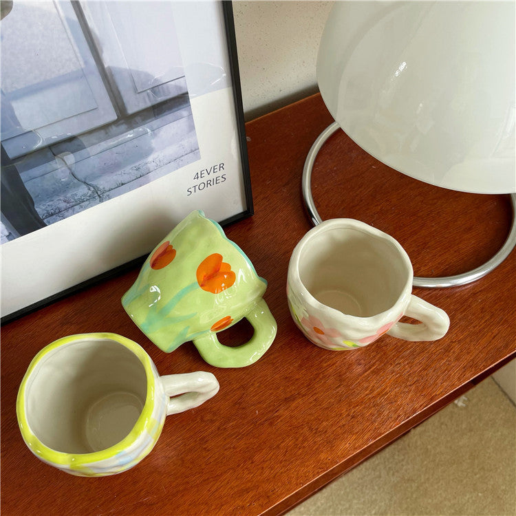 Retro Flowers Handpainted Mug - Kitchen