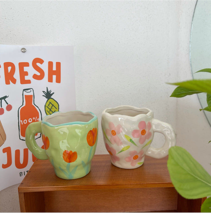 Retro Flowers Handpainted Mug - Kitchen