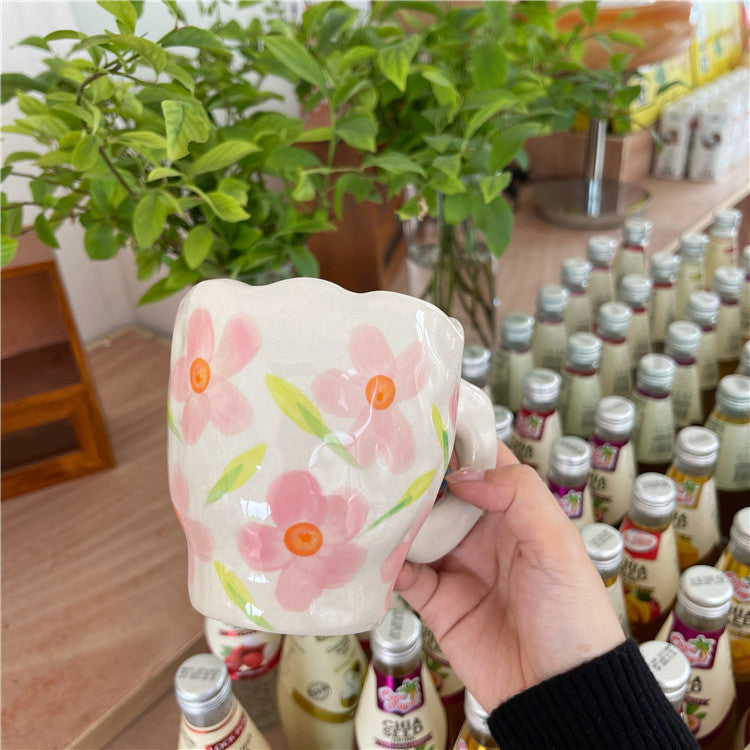 Retro Flowers Handpainted Mug - Kitchen