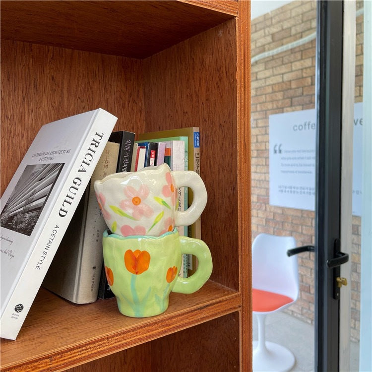Retro Flowers Handpainted Mug - Kitchen