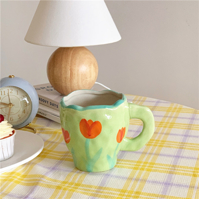 Retro Flowers Handpainted Mug - Kitchen
