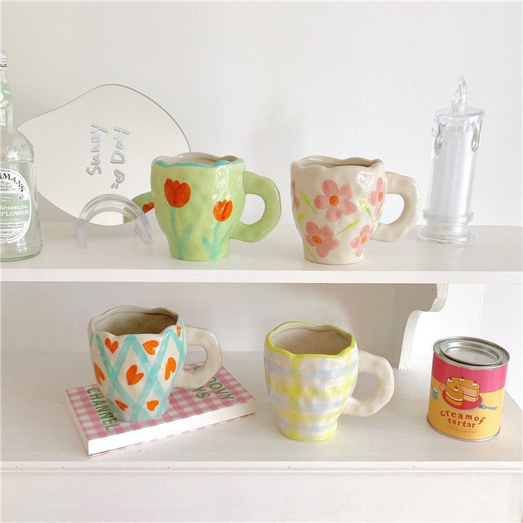 Retro Flowers Handpainted Mug - Kitchen
