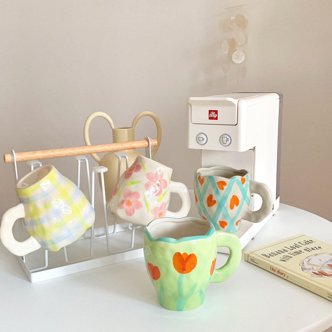 Retro Flowers Handpainted Mug - Kitchen