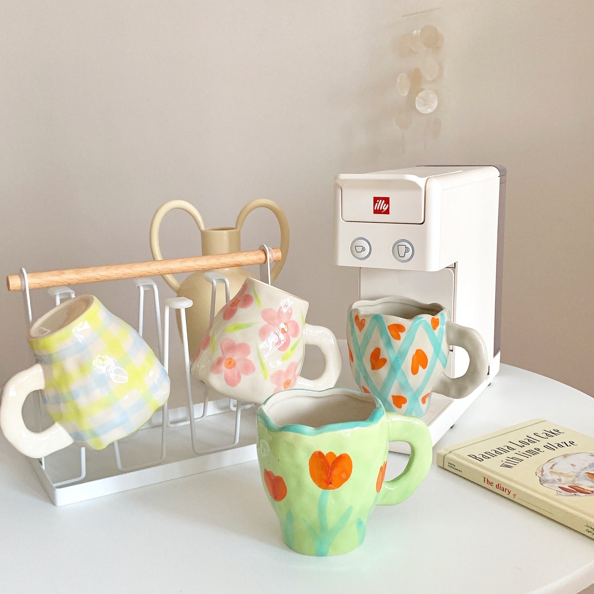 Retro Flowers Handpainted Mug - Kitchen