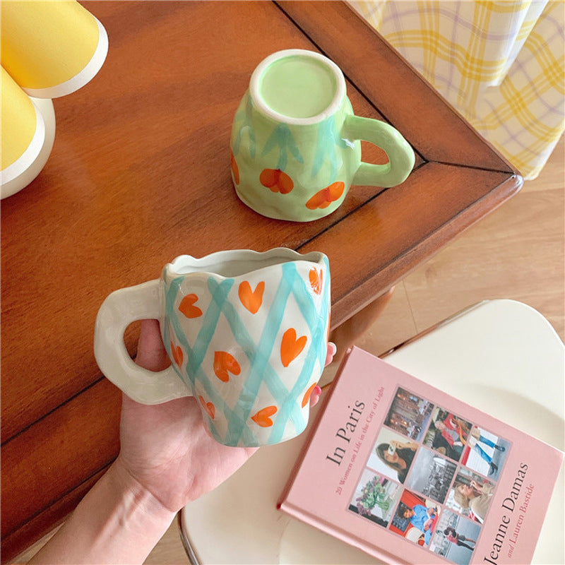 Retro Flowers Handpainted Mug - Kitchen