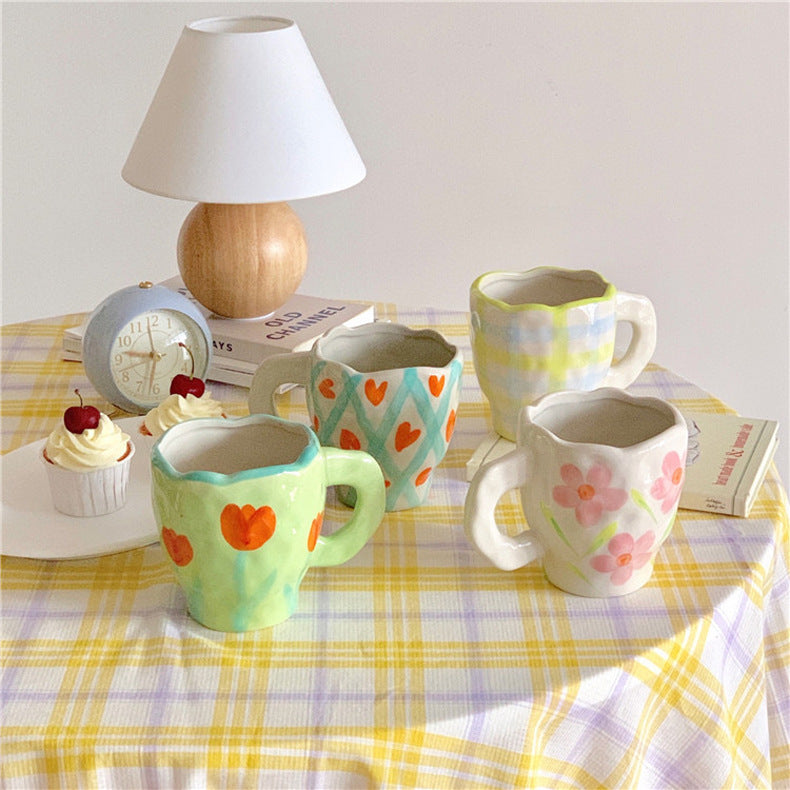 Retro Flowers Handpainted Mug - Kitchen