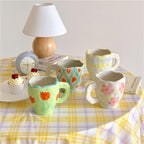 Retro Flowers Handpainted Mug - Kitchen