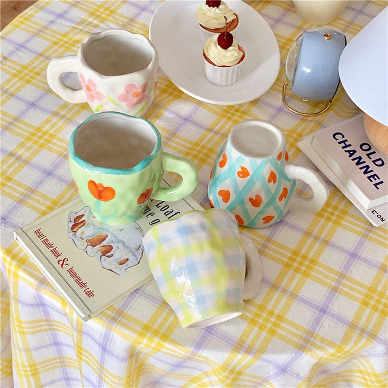 Retro Flowers Handpainted Mug - Kitchen