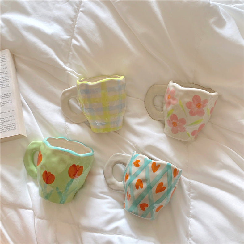 Retro Flowers Handpainted Mug - Kitchen