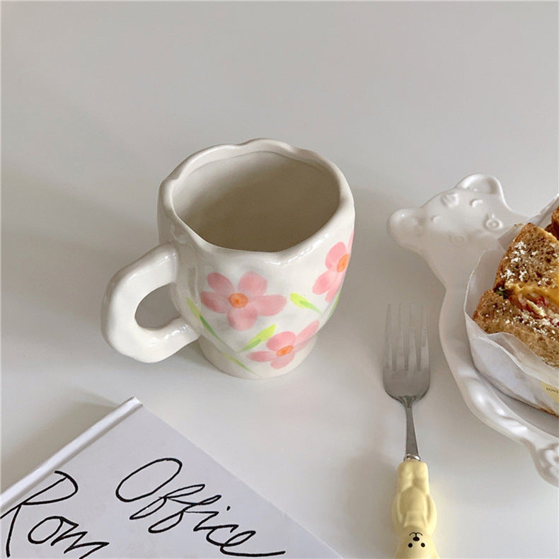 Retro Flowers Handpainted Mug - Kitchen