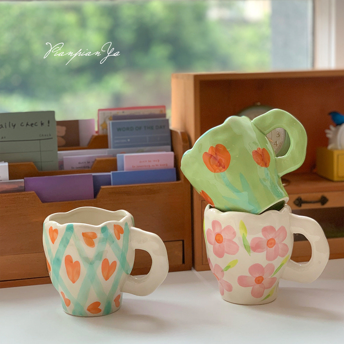 Retro Flowers Handpainted Mug - Kitchen