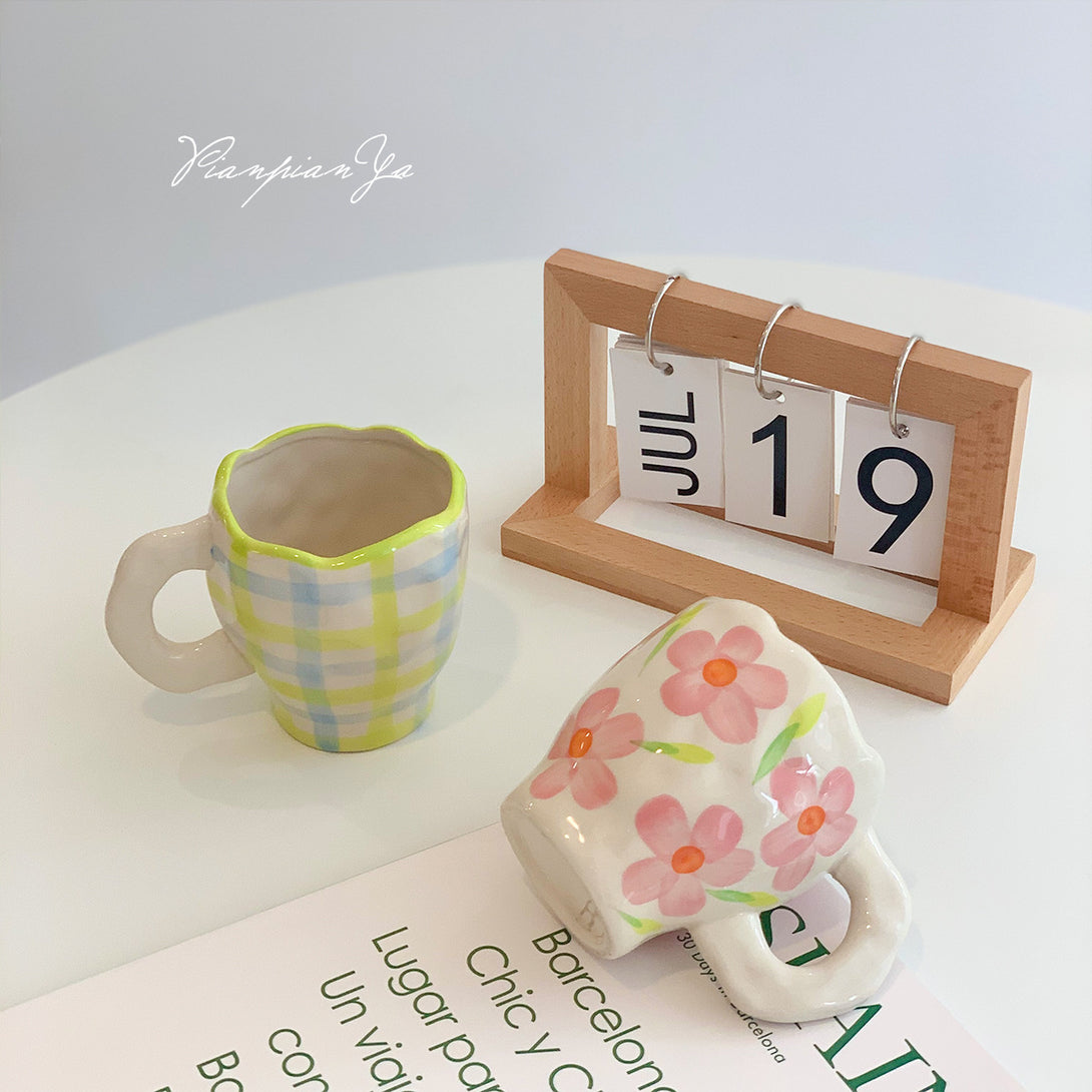 Retro Flowers Handpainted Mug - Kitchen
