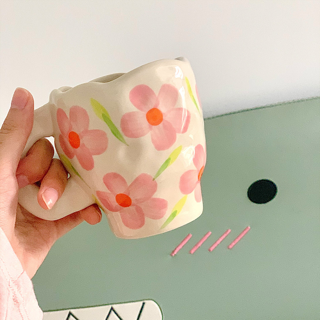 Retro Flowers Handpainted Mug - Kitchen