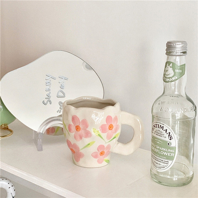 Retro Flowers Handpainted Mug - Kitchen