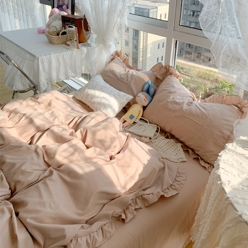 Candy Color Ruffle Trim Bedsheet Set - Starhauz.com