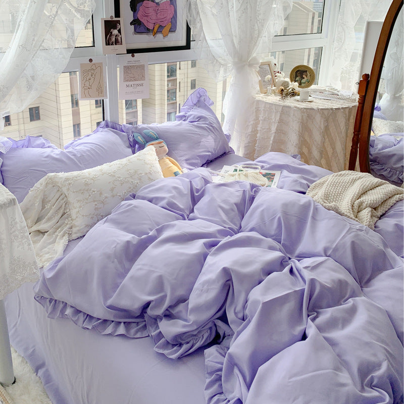 Candy Color Ruffle Trim Bedsheet Set - Starhauz.com