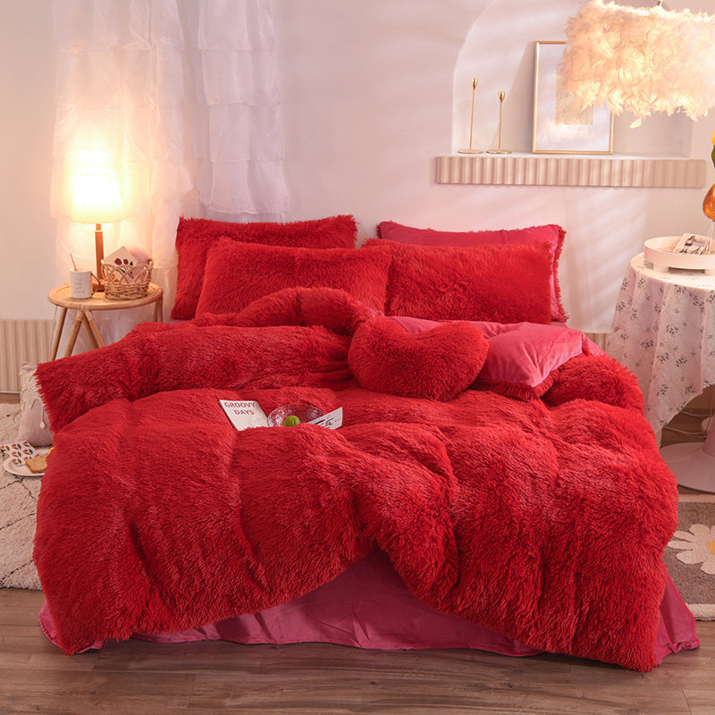 Dreamy Winter Mink Fleece 4pcs Bedsheet Set - Starhauz.com