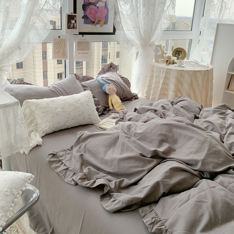 Candy Color Ruffle Trim Bedsheet Set - Starhauz.com