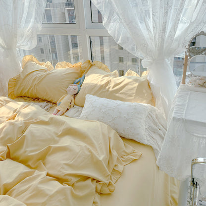 Candy Color Ruffle Trim Bedsheet Set - Starhauz.com