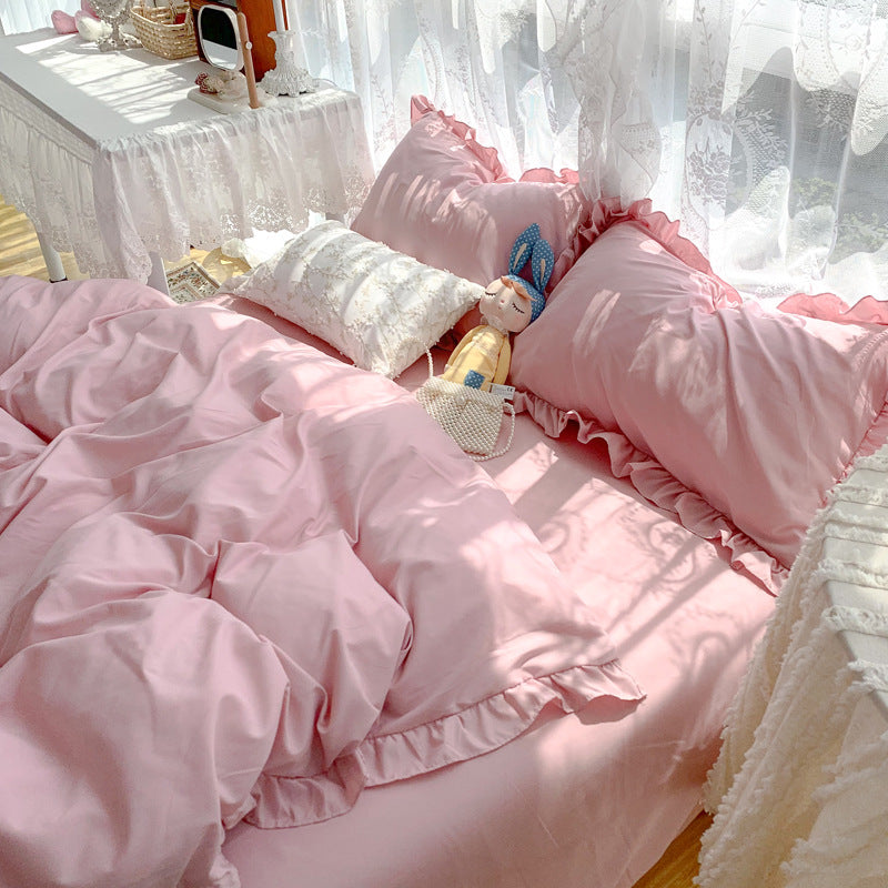 Candy Color Ruffle Trim Bedsheet Set - Starhauz.com
