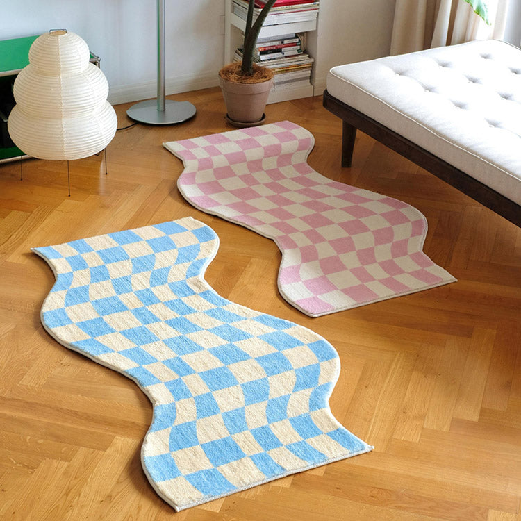 Wavy Checker Pattern Rug Danish Pastel Wavy Checkered Rugs – Starhauz.com