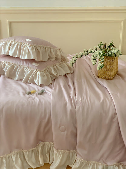 French Aesthetic Silky Satin Ruffle Bedding Set - Starhauz.com
