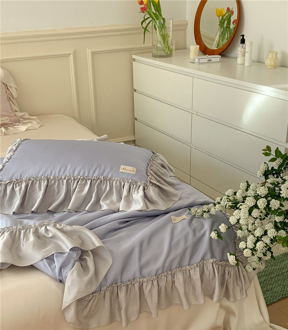 French Aesthetic Silky Satin Ruffle Bedding Set - Starhauz.com