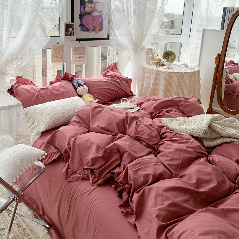 Candy Color Ruffle Trim Bedsheet Set - Starhauz.com