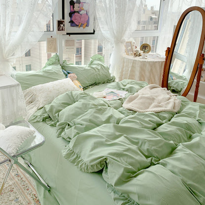 Candy Color Ruffle Trim Bedsheet Set - Starhauz.com